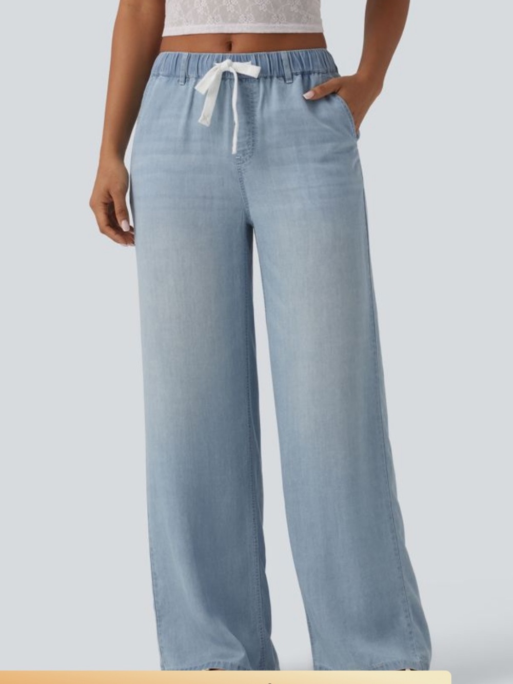 HALARA Light Blue Wide Leg Drawstring Jeans